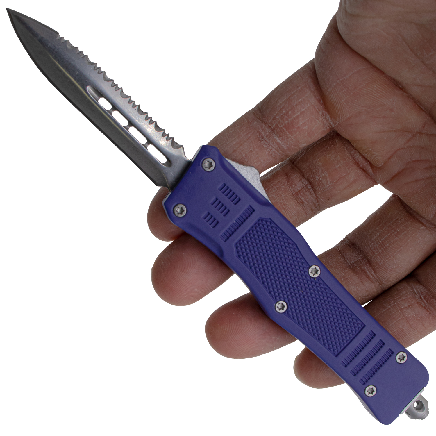 Covert OPS USA OTF Automatic Knife 7 Inch Overall Half Serrated Navy